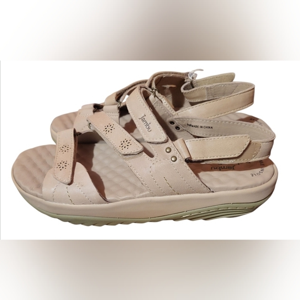 Jambu Women's Ruby Comfort Slingback Leather Tan Sandals Relax Foam Size 9 Wide